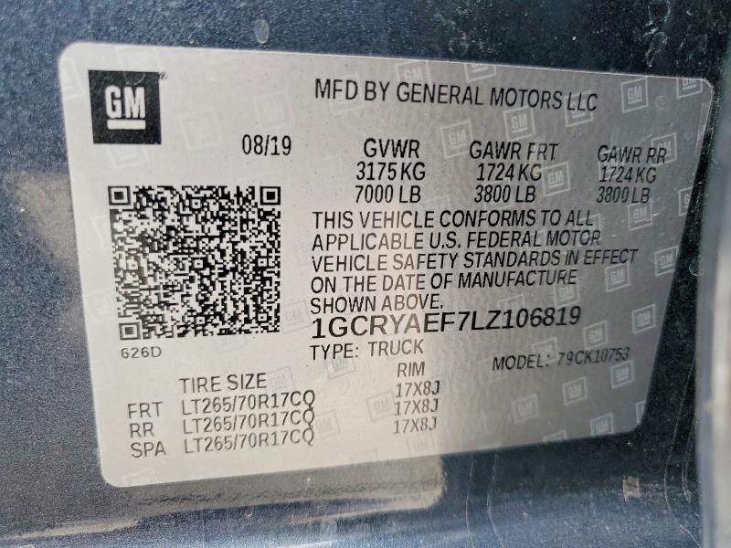 49310446 :رقم المزاد ، 1GCRYAEF7LZ106819 vin ، 2020 Chevrolet Silverado مزاد بيع