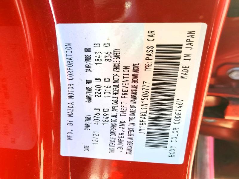 Aukcja sprzedaży 2022 Mazda 3, vin: JM1BPAKL1N1506777, numer aukcji: 46692956