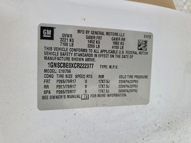 Продажа на аукционе авто 2012 Chevrolet Tahoe, vin: 1GNSCBE0XCR222377, номер лота: 48188916