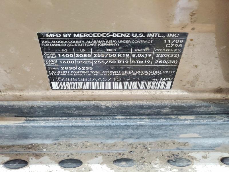 2010 Mercedes-benz Ml მანქანა იყიდება აუქციონზე, vin: 4JGBB8GB3AA571319, აუქციონის ნომერი: 51022556
