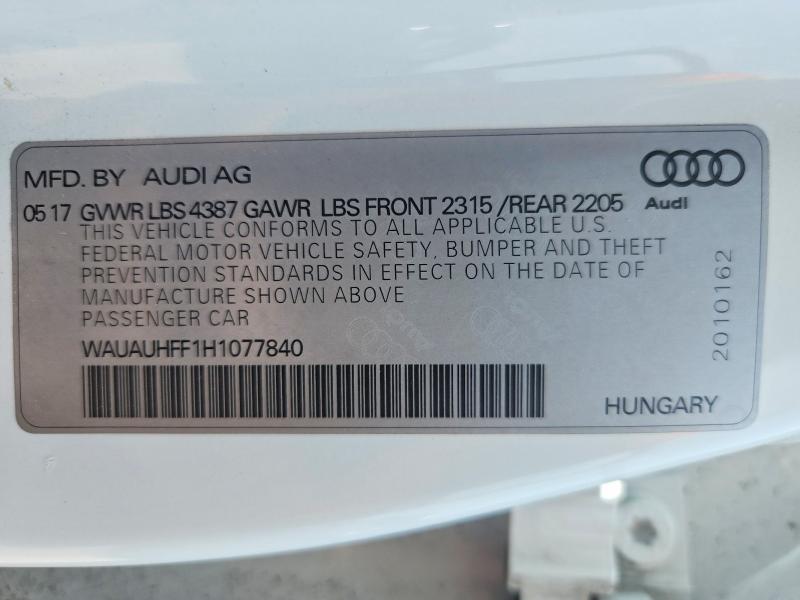 Aukcja sprzedaży 2017 Audi A3, vin: WAUAUHFF1H1077840, numer aukcji: 51378096