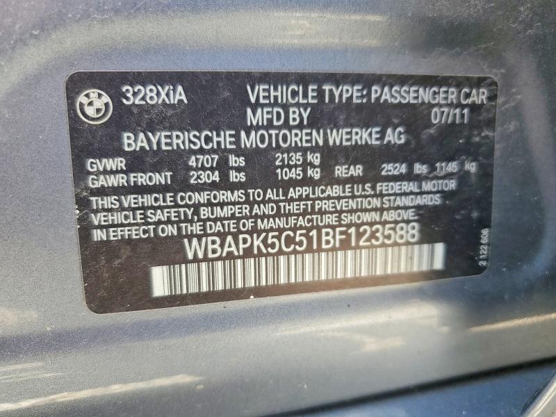 48961446 :رقم المزاد ، WBAPK5C51BF123588 vin ، 2011 Bmw 328 مزاد بيع