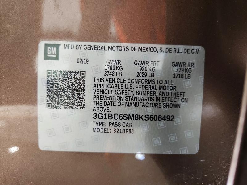 Aukcja sprzedaży 2019 Chevrolet Cruze, vin: 3G1BC6SM8KS606492, numer aukcji: 50653666