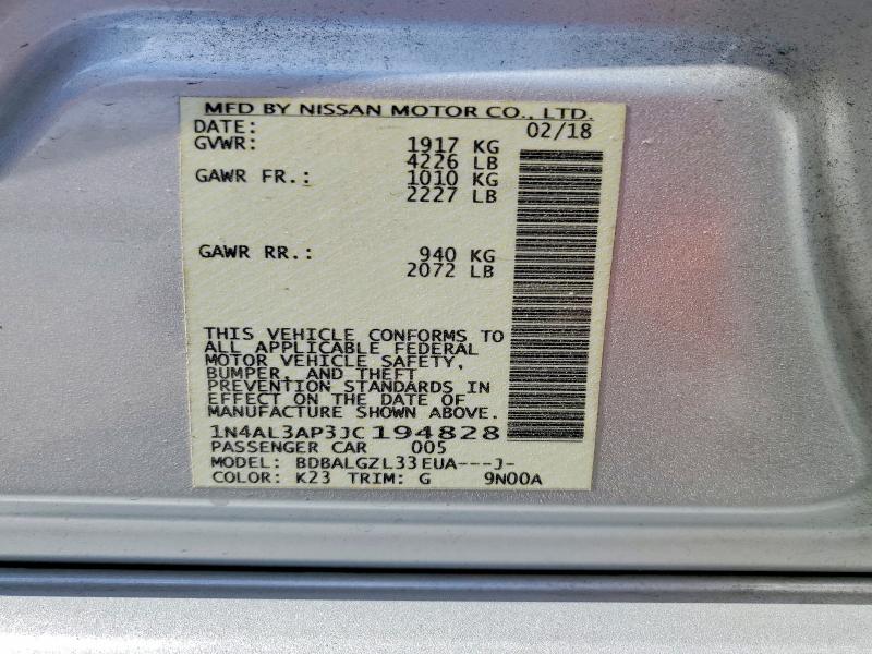 Aukcja sprzedaży 2018 Nissan Altima, vin: 1N4AL3AP3JC194828, numer aukcji: 51587046