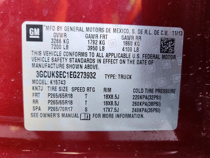 Продаж на аукціоні авто 2014 Chevrolet Silverado, vin: 3GCUKSEC1EG273932, номер лоту: 48337906