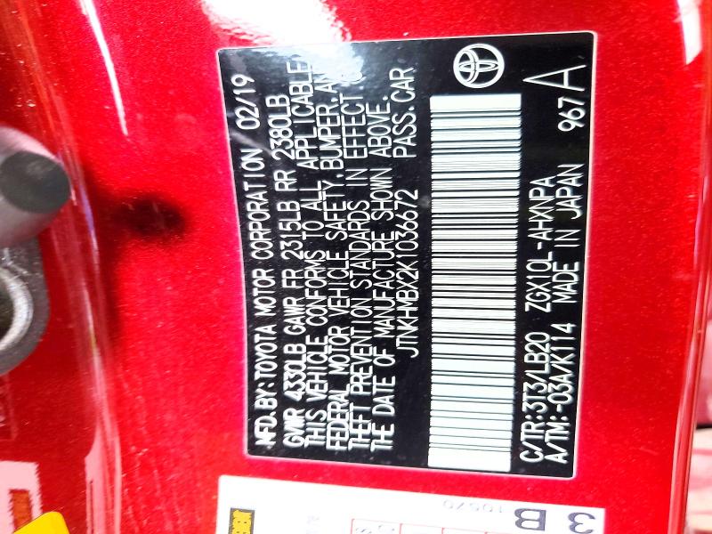 Aukcja sprzedaży 2019 Toyota C-hr, vin: JTNKHMBX2K1036672, numer aukcji: 50562116