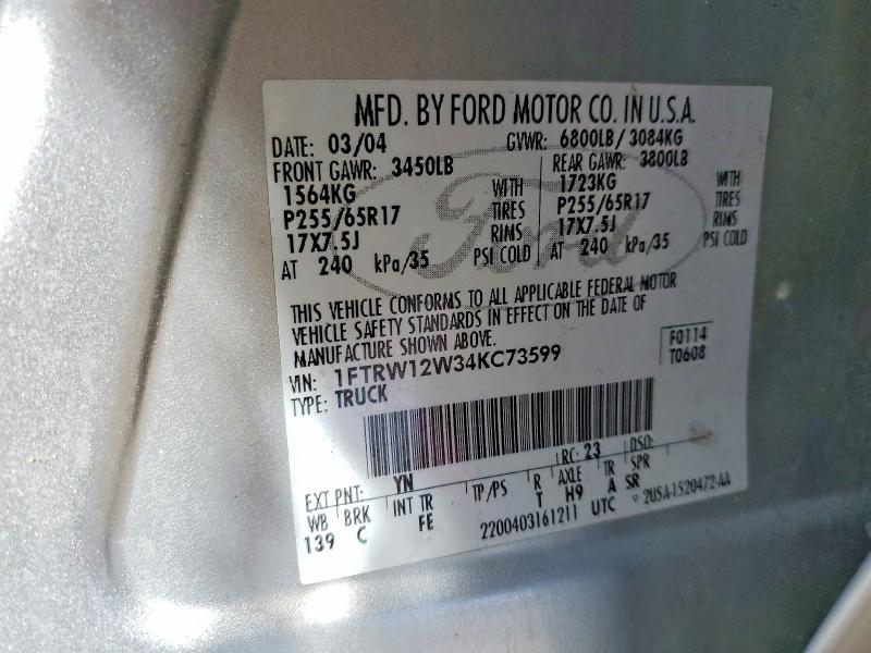 Продажа на аукционе авто 2004 Ford F150, vin: 1FTRW12W34KC73599, номер лота: 50415916