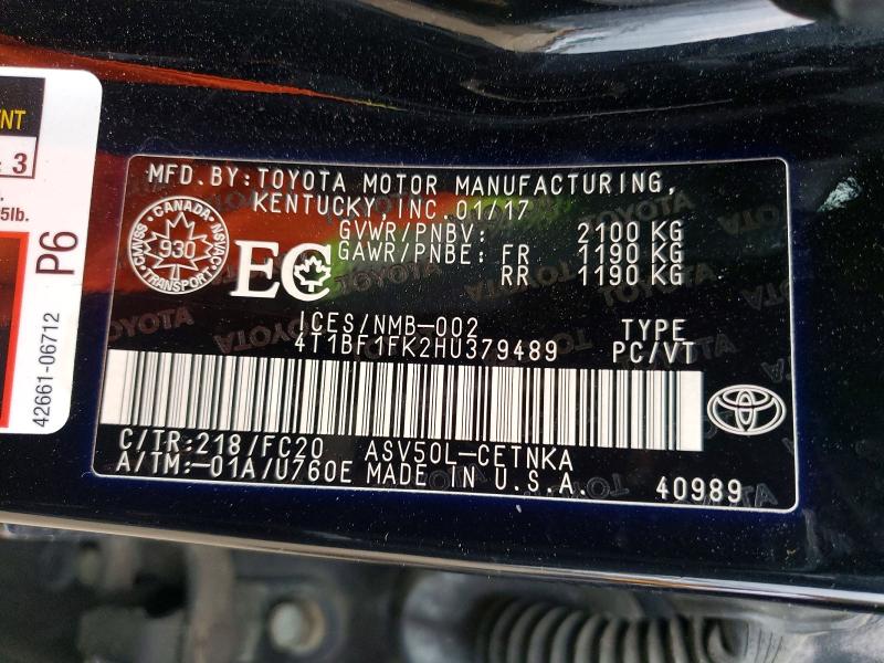 Продажа на аукционе авто 2017 Toyota Camry, vin: 4T1BF1FK2HU379489, номер лота: 49310396