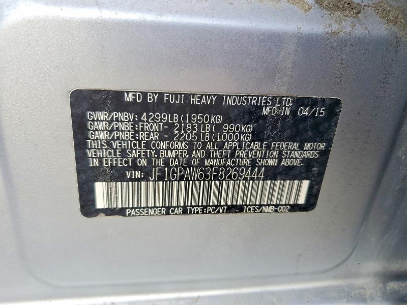 Продаж на аукціоні авто 2015 Subaru Impreza, vin: JF1GPAW63F8269444, номер лоту: 48834656