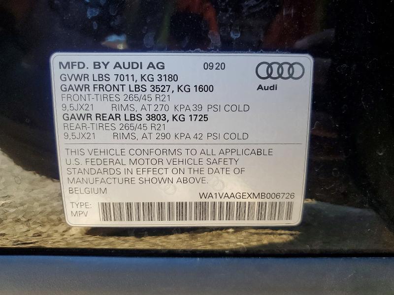 Продаж на аукціоні авто 2021 Audi E-tron, vin: WA1VAAGEXMB006726, номер лоту: 50984866