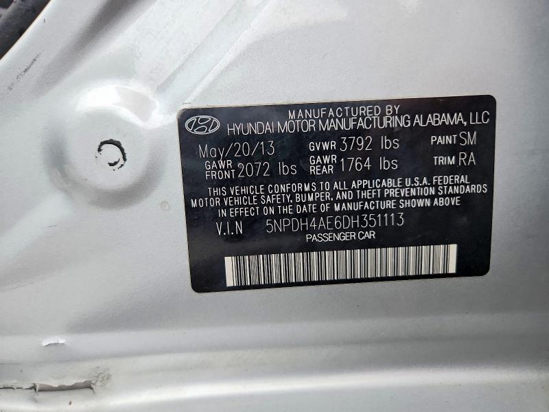 2013 Hyundai Elantra მანქანა იყიდება აუქციონზე, vin: 5NPDH4AE6DH351113, აუქციონის ნომერი: 51439976