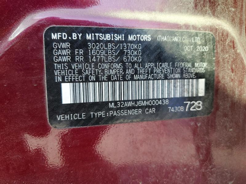 Aukcja sprzedaży 2021 Mitsubishi Mirage, vin: ML32AWHJ6MH000438, numer aukcji: 48464476