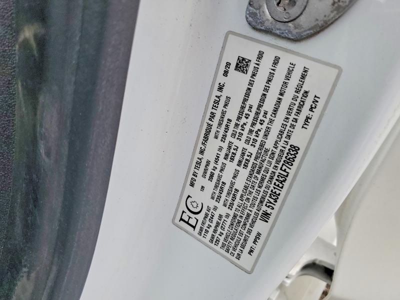 Продажа на аукционе авто 2020 Tesla Model 3, vin: 5YJ3E1EA3LF786338, номер лота: 50965576
