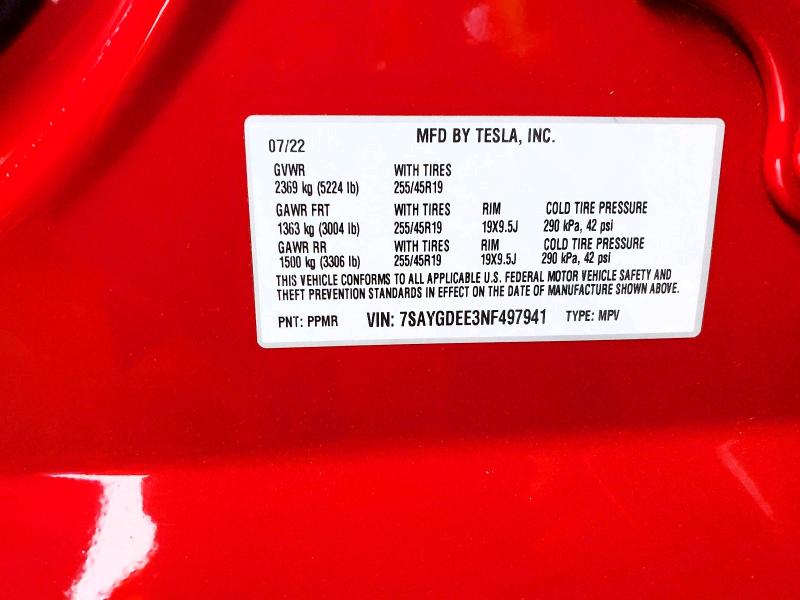 Продажа на аукционе авто 2022 Tesla Model Y, vin: 7SAYGDEE3NF497941, номер лота: 49135816