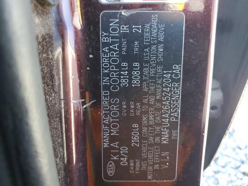 2010 Kia Forte მანქანა იყიდება აუქციონზე, vin: KNAFU4A26A5242041, აუქციონის ნომერი: 49128596