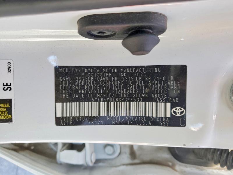 51147016 :رقم المزاد ، 5YFB4MDE6SP344533 vin ، 2025 Toyota Corolla مزاد بيع
