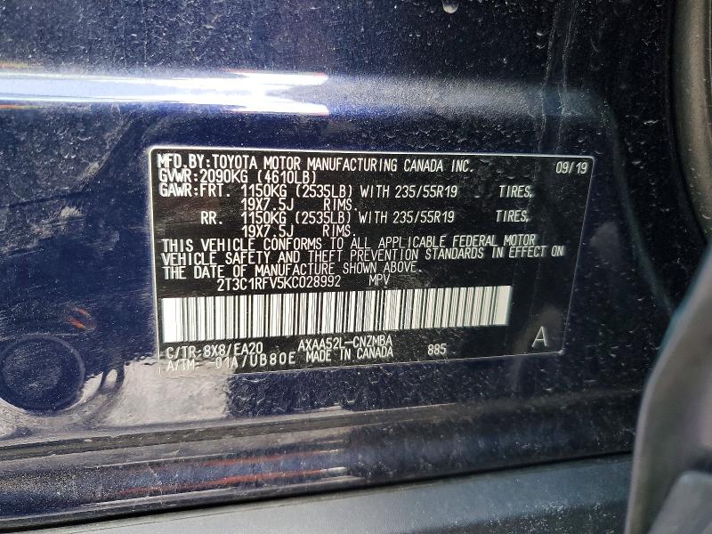 Aukcja sprzedaży 2019 Toyota Rav4, vin: 2T3C1RFV5KC028992, numer aukcji: 49332376