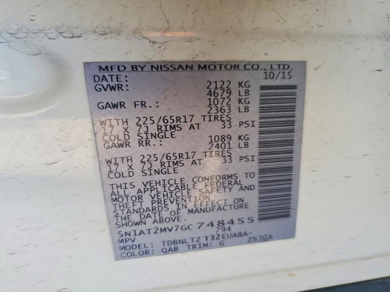 2016 Nissan Rogue მანქანა იყიდება აუქციონზე, vin: 5N1AT2MV7GC748455, აუქციონის ნომერი: 50644546