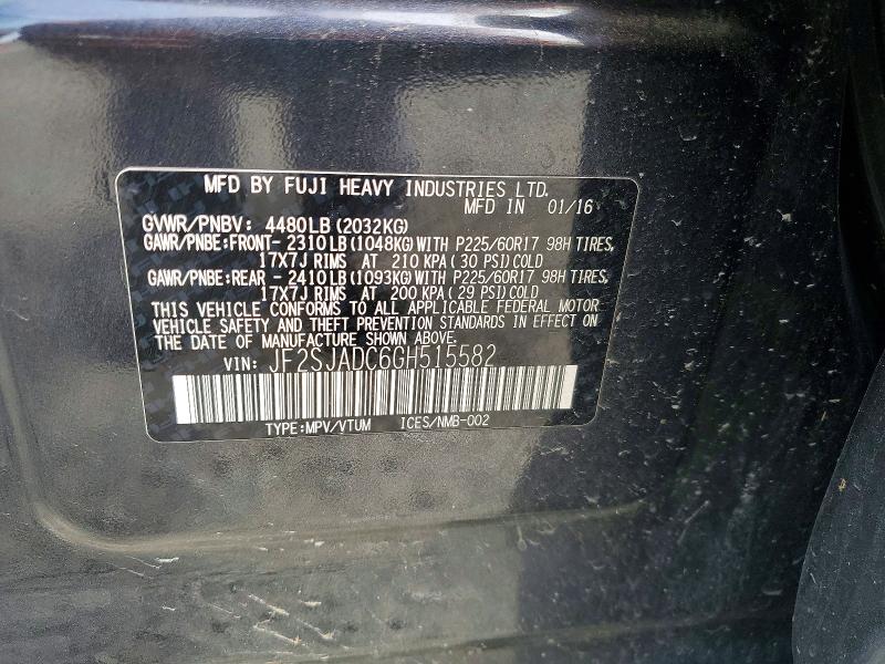 Продаж на аукціоні авто 2016 Subaru Forester, vin: JF2SJADC6GH515582, номер лоту: 50906106