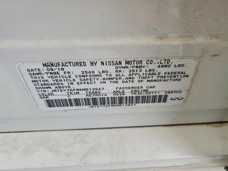 48626346 :رقم المزاد ، JN1EV7AP8KM512647 vin ، 2019 Infiniti Q50 مزاد بيع