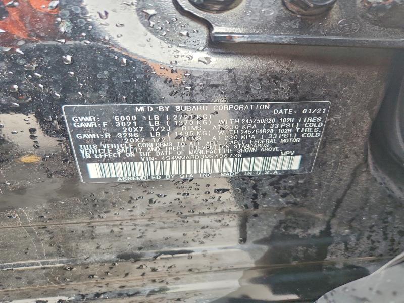 Aukcja sprzedaży 2021 Subaru Ascent, vin: 4S4WMARD3M3436738, numer aukcji: 48012256