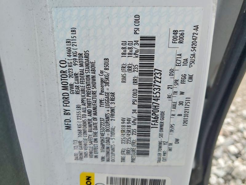 Продажа на аукционе авто 2014 Ford Fusion, vin: 1FA6P0H74E5372237, номер лота: 51460726