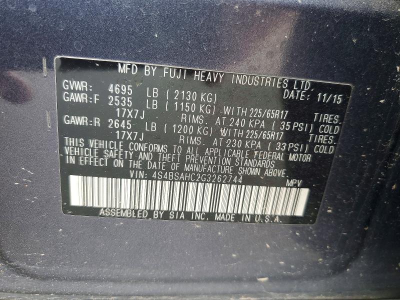 Aukcja sprzedaży 2016 Subaru Outback, vin: 4S4BSAHC2G3262744, numer aukcji: 49464646