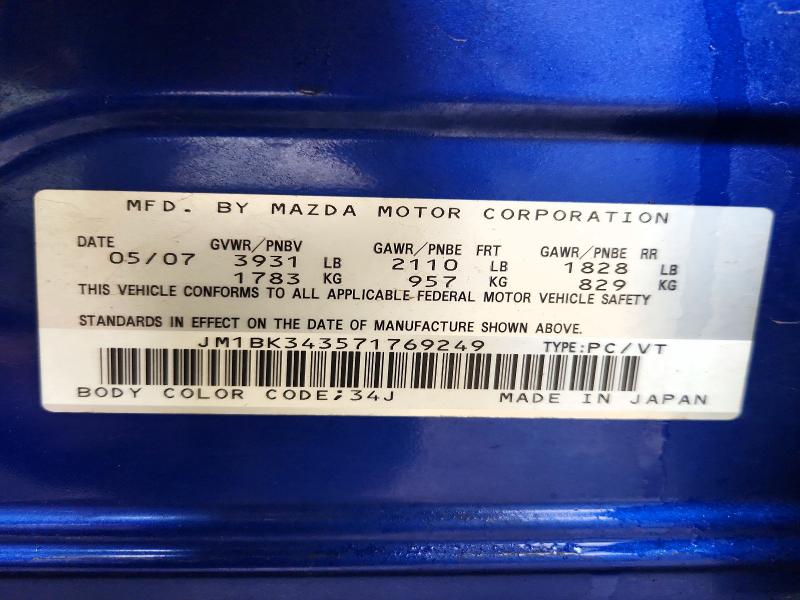 48531616 :رقم المزاد ، JM1BK343571769249 vin ، 2007 Mazda 3 مزاد بيع