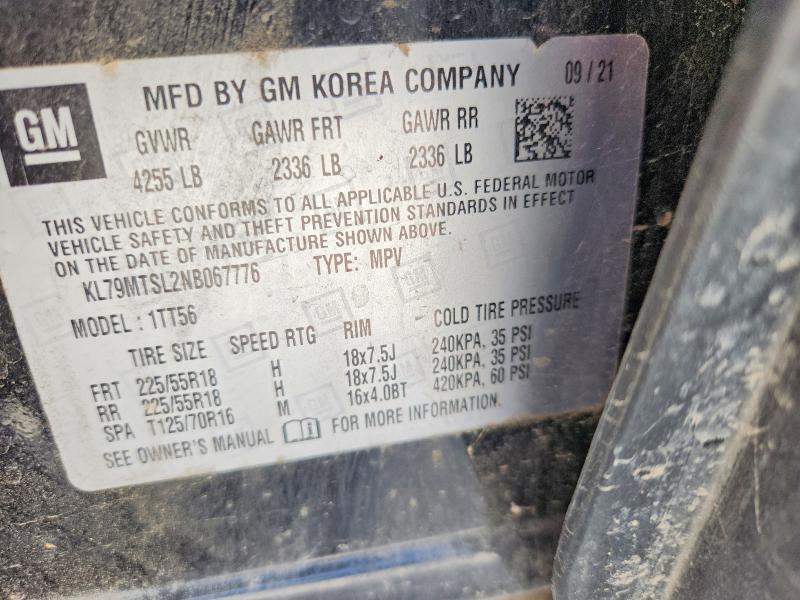 50253666 :رقم المزاد ، KL79MTSL2NB067776 vin ، 2022 Chevrolet Trailblazer مزاد بيع