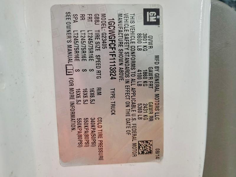 2015 Chev Express G2500 მანქანა იყიდება აუქციონზე, vin: 1GCWGFCF1F1113824, აუქციონის ნომერი: 50583556
