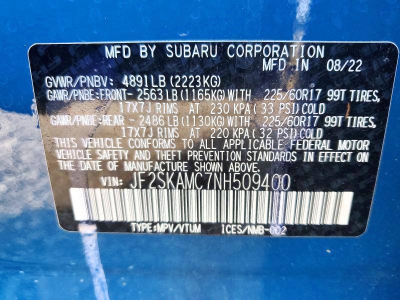 Aukcja sprzedaży 2022 Subaru Forester, vin: JF2SKAMC7NH509400, numer aukcji: 50990056