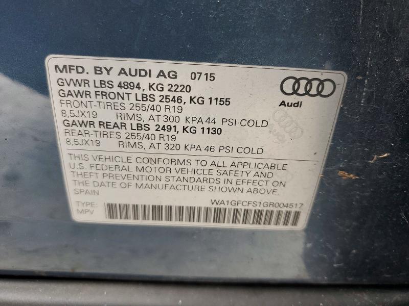 Aukcja sprzedaży 2016 Audi Q3, vin: WA1GFCFS1GR004517, numer aukcji: 51499996