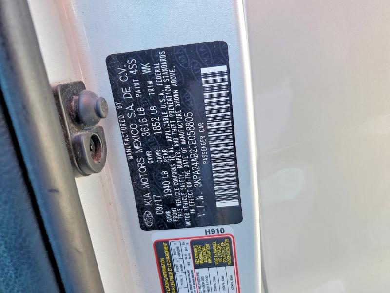 2018 Kia Rio მანქანა იყიდება აუქციონზე, vin: 3KPA24AB2JE058805, აუქციონის ნომერი: 50606166