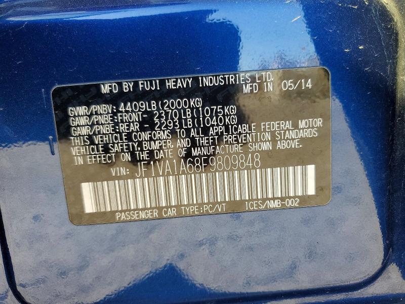Продаж на аукціоні авто 2015 Subaru Wrx, vin: JF1VA1A68F9809848, номер лоту: 50111806