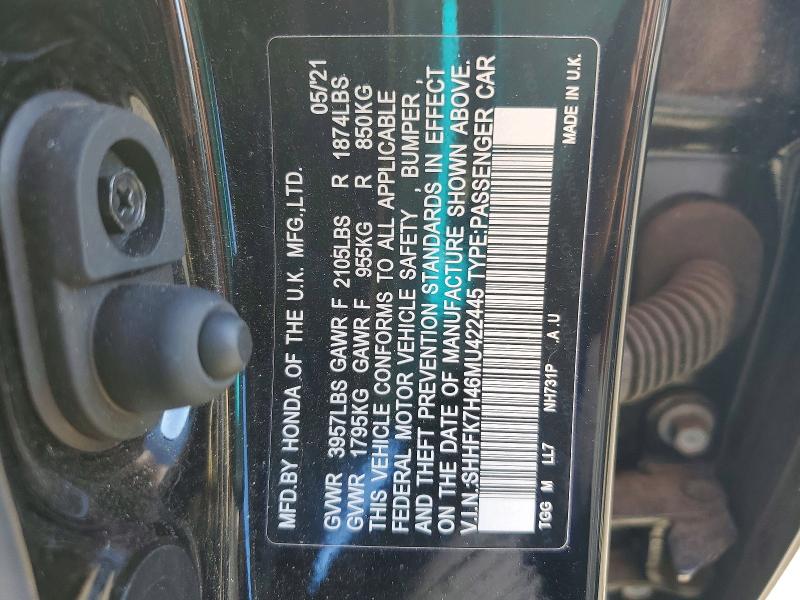 Aukcja sprzedaży 2021 Honda Civic, vin: SHHFK7H46MU422445, numer aukcji: 51325916