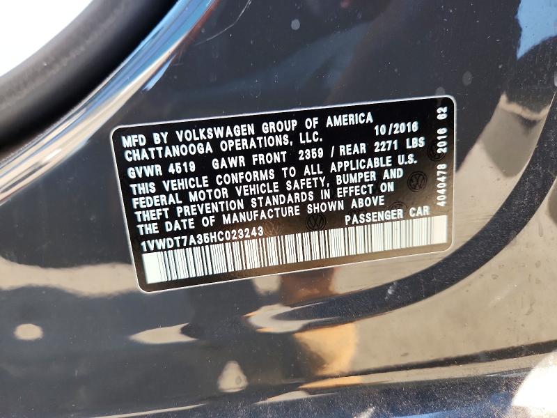 49998596 :رقم المزاد ، 1VWDT7A35HC023243 vin ، 2017 Volkswagen Passat مزاد بيع