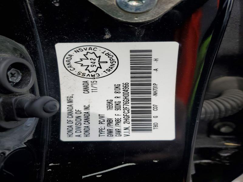 Продажа на аукционе авто 2016 Honda Civic, vin: 2HGFC2F76GH004966, номер лота: 48662166