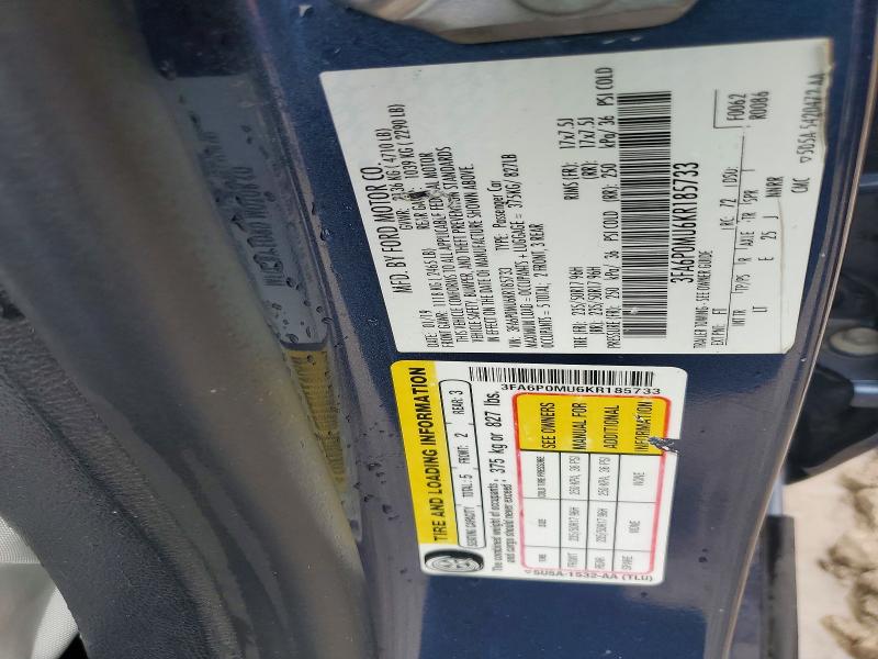 Продажа на аукционе авто 2019 Ford Fusion, vin: 3FA6P0MU6KR185733, номер лота: 48253466