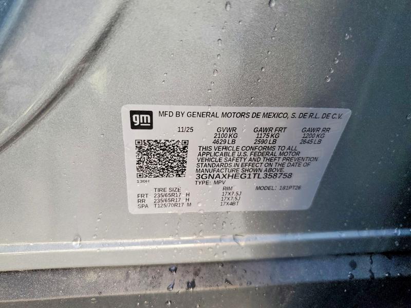 Продаж на аукціоні авто 2026 Chevrolet Equinox, vin: 3GNAXHEG1TL358758, номер лоту: 50912576