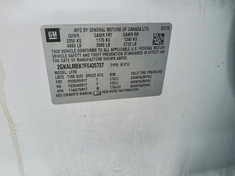 2015 Gmc Terrain მანქანა იყიდება აუქციონზე, vin: 2GKALMEK7F6426737, აუქციონის ნომერი: 51043196