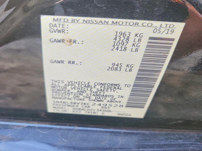 2019 Nissan Altima მანქანა იყიდება აუქციონზე, vin: 1N4BL4BV3KC249528, აუქციონის ნომერი: 50177796