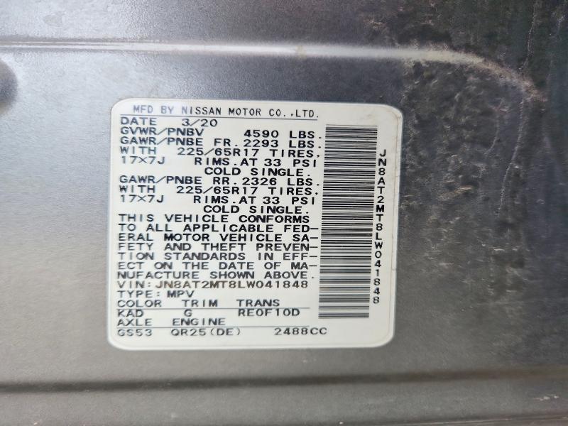50610876 :رقم المزاد ، JN8AT2MT8LW041848 vin ، 2020 Nissan Rogue مزاد بيع