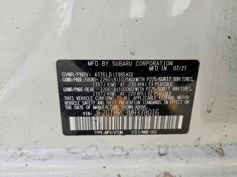 Aukcja sprzedaży 2021 Subaru Crosstrek, vin: JF2GTHRC3MH378016, numer aukcji: 49030326