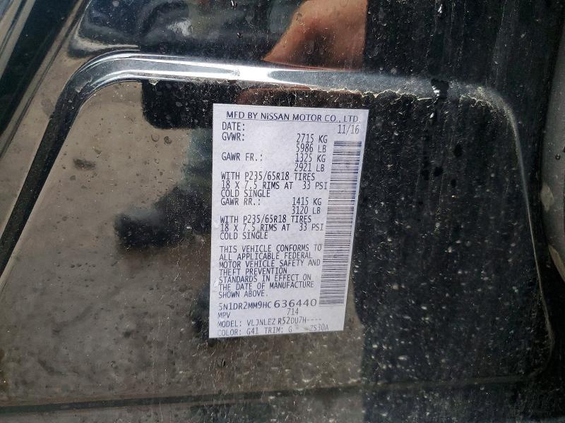 2017 Nissan Pathfinder მანქანა იყიდება აუქციონზე, vin: 5N1DR2MM9HC636440, აუქციონის ნომერი: 50086816