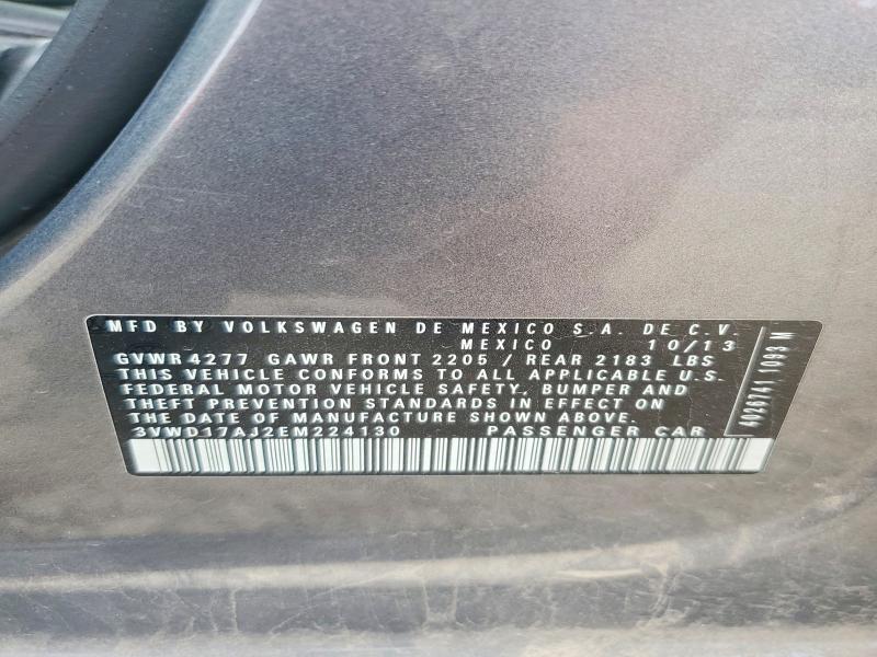 2014 Volkswagen Jetta მანქანა იყიდება აუქციონზე, vin: 3VWD17AJ2EM224130, აუქციონის ნომერი: 50833936