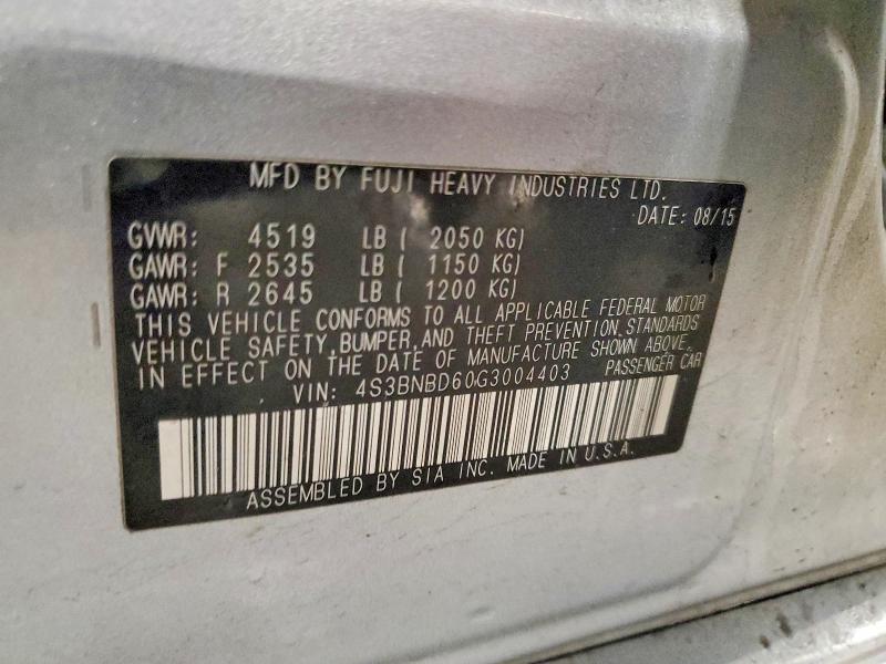 Aukcja sprzedaży 2016 Subaru Legacy, vin: 4S3BNBD60G3004403, numer aukcji: 51091466