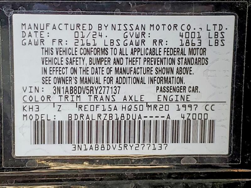 Продаж на аукціоні авто 2024 Nissan Sentra, vin: 3N1AB8DV5RY277137, номер лоту: 50848866