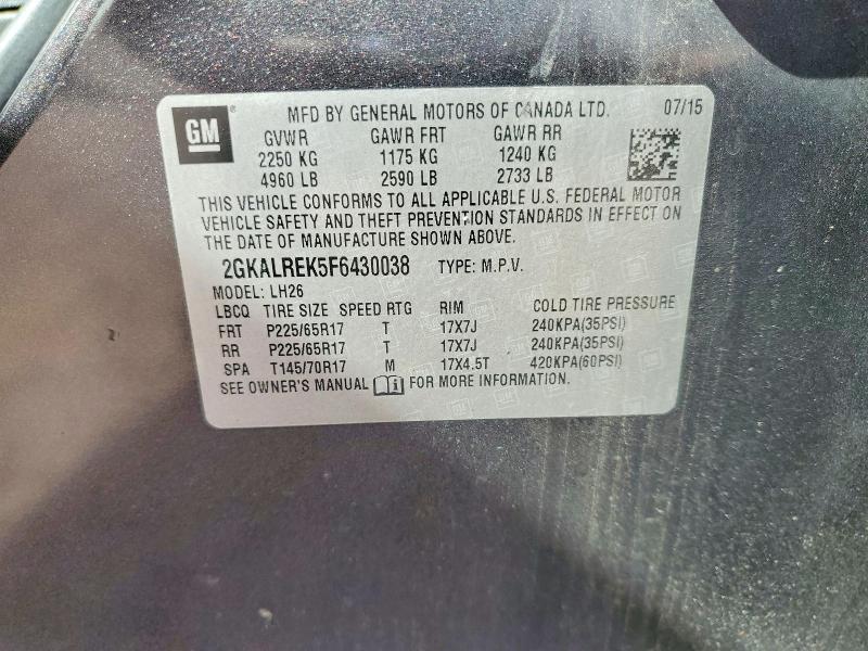 Aukcja sprzedaży 2015 Gmc Terrain, vin: 2GKALREK5F6430038, numer aukcji: 51129946
