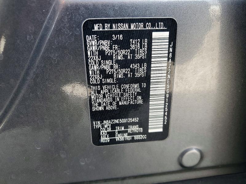 2016 Infiniti Qx80 მანქანა იყიდება აუქციონზე, vin: JN8AZ2NE5G9125452, აუქციონის ნომერი: 50183286