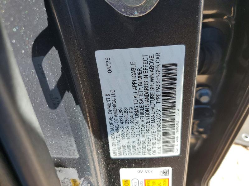 2025 Honda Accord მანქანა იყიდება აუქციონზე, vin: 1HGCY1F24SA033151, აუქციონის ნომერი: 49760056